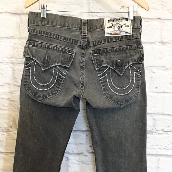 True Religion 30 Men’s Straight Jeans (Measures 31x30) Hemmed Gray Flap Pockets - Picture 6 of 13